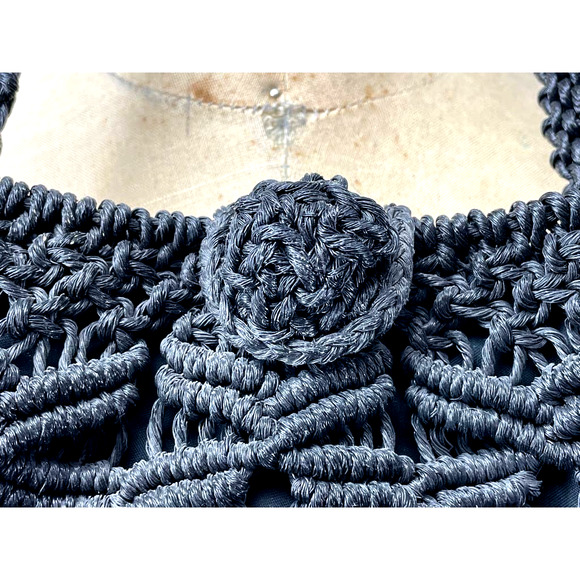 Vintage Black Macrame Boho Single Handle Handbag Purse Toggle Closure - Picture 6 of 8